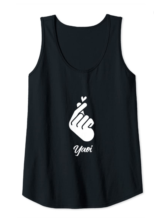 black tank top with k-pop Heart Sign and yaoi written in white