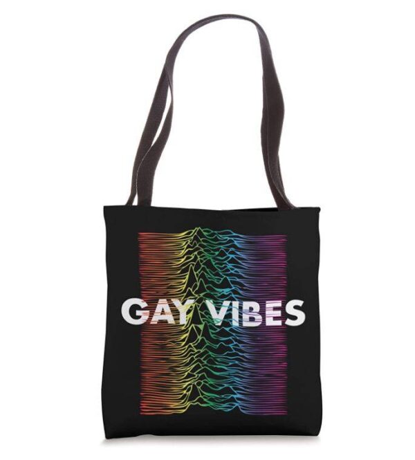 black tote bag with gay vibes written in white and waves in rainbow color