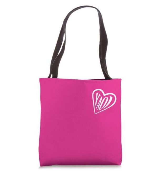 Pink tote bag with white yaoi heart in the top right corner