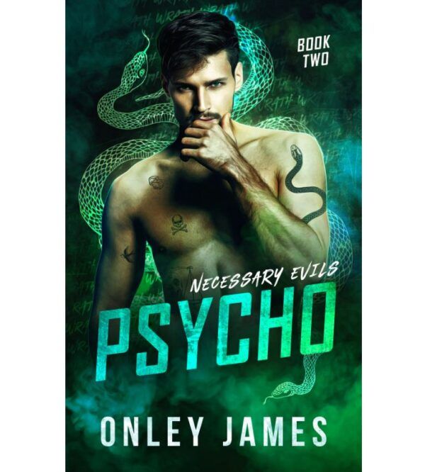 book psycho necessary evils, with sexy man with tattoos in the cover.